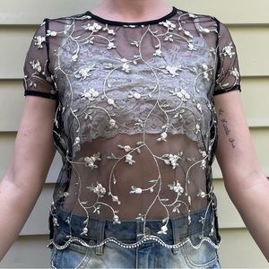 🌿SHEIN embroidered floral sheer blouse 🖤